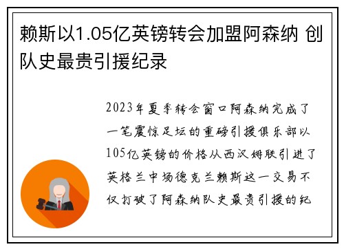 赖斯以1.05亿英镑转会加盟阿森纳 创队史最贵引援纪录 赖斯以1.05亿英镑转会加盟阿森纳 创队史最贵引援纪录